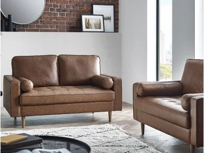 Julian Bowen Henley Brown Faux Leather 2 Seater Sofa