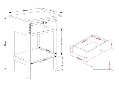 Core Options Shaker Grey 1 Drawer Petite Bedside Table