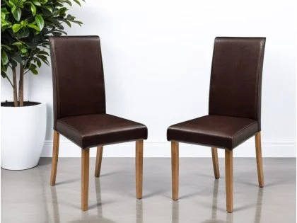 Julian Bowen Hudson Set of 2 Brown Faux Leather Dining Chairs Julian Bowen Hudson Set of 2 Brown Faux Leather Dining Chairs