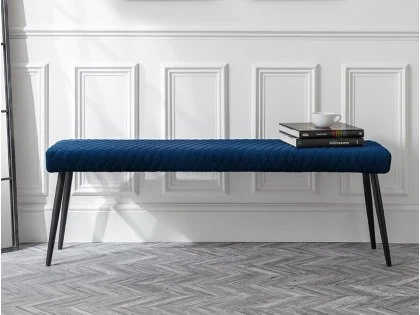 Julian Bowen Luxe 140cm Blue Velvet Dining Bench Julian Bowen Luxe 140cm Blue Velvet Dining Bench