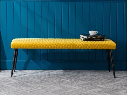 Julian Bowen Luxe 140cm Mustard Velvet Dining Bench Julian Bowen Luxe 140cm Mustard Velvet Dining Bench