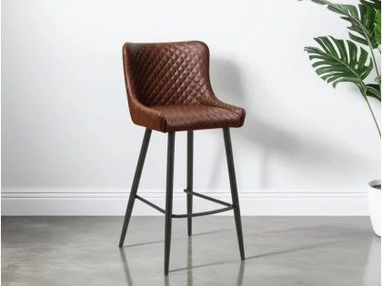 Julian Bowen Luxe Brown Faux Leather Bar Stool Julian Bowen Luxe Brown Faux Leather Bar Stool