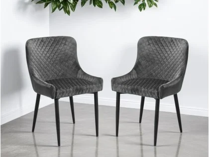 Julian Bowen Luxe Set of 2 Grey Velvet Dining Chairs Julian Bowen Luxe Set of 2 Grey Velvet Dining Chairs