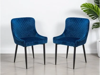 Julian Bowen Luxe Set of 2 Blue Velvet Dining Chairs Julian Bowen Luxe Set of 2 Blue Velvet Dining Chairs