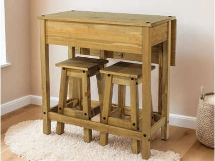 Core Corona Pine Breakfast Drop Leaf Table and 2 Stools Set Core Corona Pine Breakfast Drop Leaf Table and 2 Stools Set