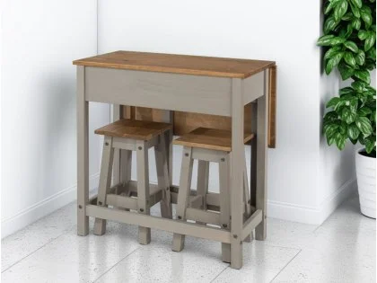 Core Corona Grey and Waxed Pine Breakfast Drop Leaf Table and 2 Stools Set Core Corona Grey and Waxed Pine Breakfast Drop Leaf Table and 2 Stools Set