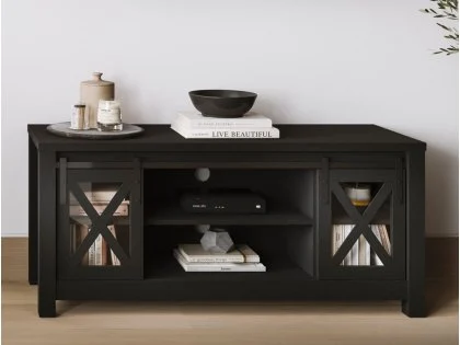 LPD Clover Black and Glass 2 Door TV Cabinet LPD Clover Black and Glass 2 Door TV Cabinet