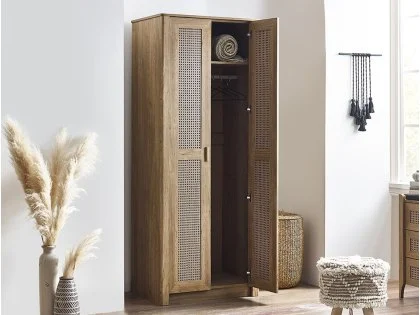 Julian Bowen Sydney Oak and Rattan Effect 2 Door Wardrobe