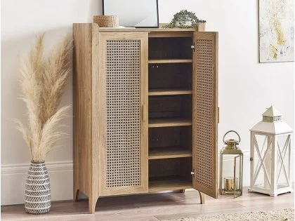 Julian Bowen Sydney Oak and Rattan Effect 2 Door Shoe Cabinet