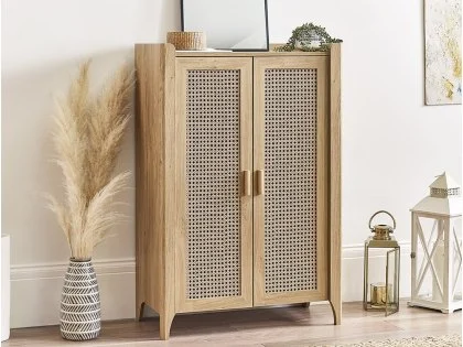 Julian Bowen Sydney Oak and Rattan Effect 2 Door Shoe Cabinet Julian Bowen Sydney Oak and Rattan Effect 2 Door Shoe Cabinet