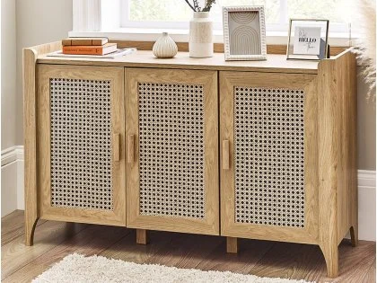 Julian Bowen Sydney Oak and Rattan Effect 3 Door Sideboard Julian Bowen Sydney Oak and Rattan Effect 3 Door Sideboard