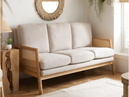 Birlea Ida Rattan and White Fabric 3 Seater Sofa Birlea Ida Rattan and White Fabric 3 Seater Sofa