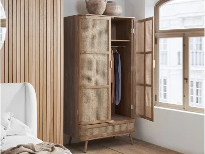 Birlea Noah Rattan and Oak 2 Door 1 Drawer Wardrobe