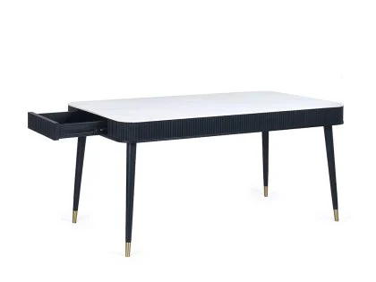 Julian Bowen Louis 190cm Marble Effect and Black 2 Drawer Dining Table