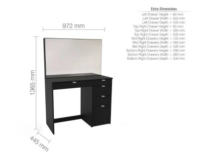 Clearance - Birlea Ava Black 5 Drawer Dressing Table and Mirror