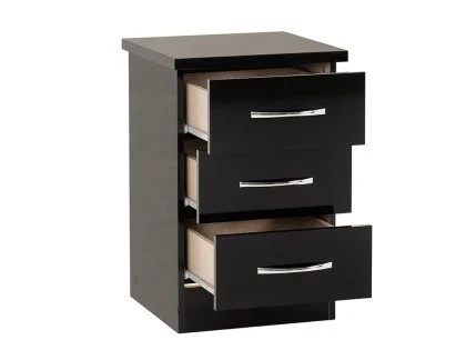 Seconique Nevada Black High Gloss 3 Drawer Bedside Table