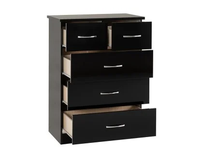 Seconique Nevada Black High Gloss 3+2 Drawer Chest of Drawers