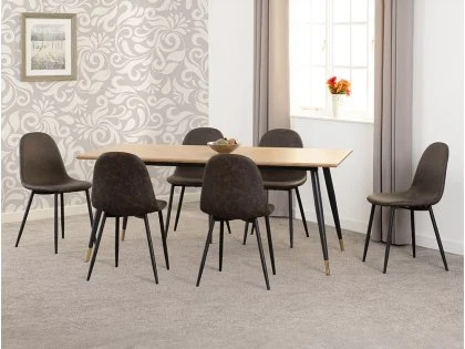 Seconique Hamilton 180cm Dining Table with 6 Athens Brown Faux Leather Chairs Seconique Hamilton 180cm Dining Table with 6 Athens Brown Faux Leather Chairs