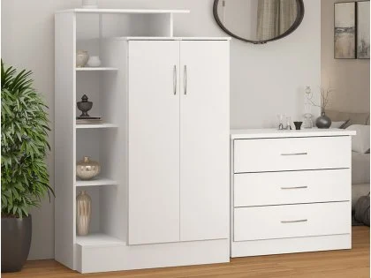 Seconique Nevada White High Gloss 2 Door Shelving Wardrobe