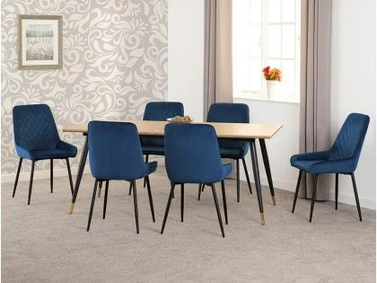 Seconique Hamilton 180cm Dining Table with 6 Avery Blue Velvet Dining Chairs Seconique Hamilton 180cm Dining Table with 6 Avery Blue Velvet Dining Chairs