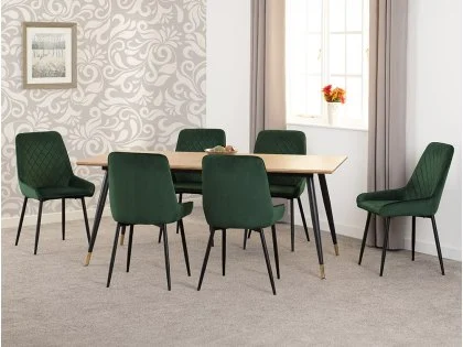Seconique Hamilton 180cm Dining Table with 6 Avery Green Velvet Dining Chairs Seconique Hamilton 180cm Dining Table with 6 Avery Green Velvet Dining Chairs