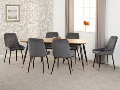 Seconique Hamilton 180cm Dining Table with 6 Avery Grey Velvet Dining Chairs Seconique Hamilton 180cm Dining Table with 6 Avery Grey Velvet Dining Chairs