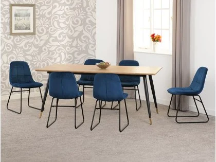 Seconique Hamilton 180cm Dining Table with 6 Lukas Blue Velvet Dining Chairs Seconique Hamilton 180cm Dining Table with 6 Lukas Blue Velvet Dining Chairs