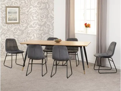 Seconique Hamilton 180cm Dining Table with 6 Lukas Grey Velvet Dining Chairs Seconique Hamilton 180cm Dining Table with 6 Lukas Grey Velvet Dining Chairs