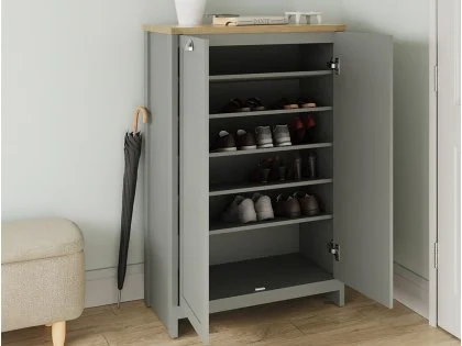 GFW Lancaster Grey and Oak 2 Door Tall Shoe Cabinet