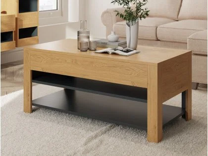 GFW Leon Oak and Anthracite Coffee Table With LED Lighting