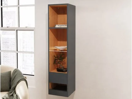 GFW Leon Anthracite and Oak Tall Shelf Unit With LED Lighting