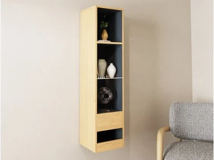 GFW Leon Oak and Anthracite Tall Shelf Unit With LED Lighting