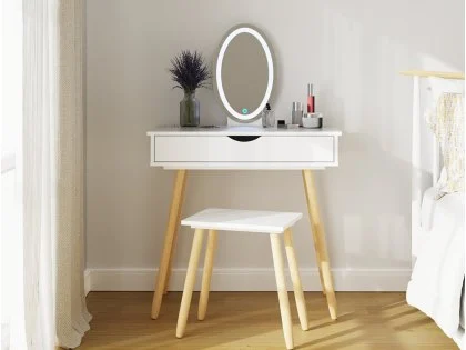 GFW Signy White 1 Drawer Dressing Table Set With LED Lighting GFW Signy White 1 Drawer Dressing Table Set With LED Lighting