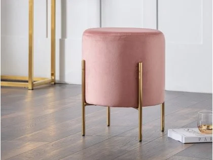 Julian Bowen Harrogate Pink Velvet Fabric Stool Julian Bowen Harrogate Pink Velvet Fabric Stool