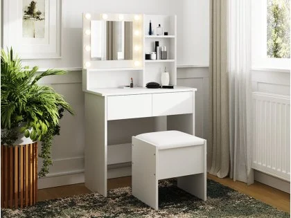 GFW Eva White 2 Drawer Dressing Table Set with LED Lighting GFW Eva White 2 Drawer Dressing Table Set with LED Lighting