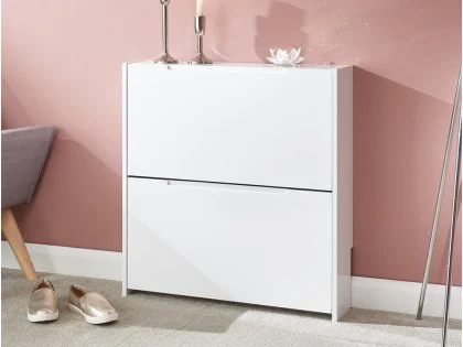 GFW Sapporo White High Gloss 2 Tier Narrow Shoe Cabinet GFW Sapporo White High Gloss 2 Tier Narrow Shoe Cabinet