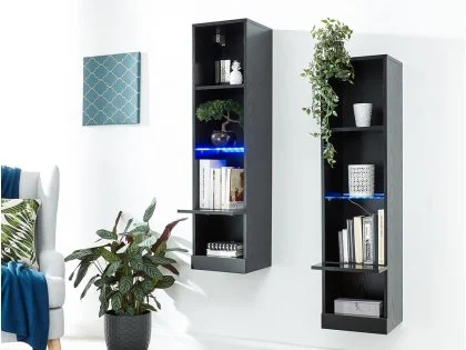 GFW Galicia Black Set of Two Tall Shelf Units with LED Lighting