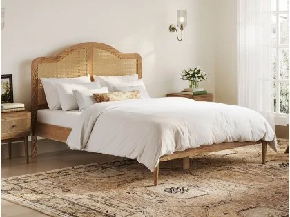 LPD Claude Rattan and Smoked Oak Wooden Bed Frame LPD Claude Rattan and Smoked Oak Wooden Bed Frame