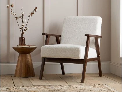 Birlea Ellwood White Boucle and Walnut Accent Chair Birlea Ellwood White Boucle and Walnut Accent Chair