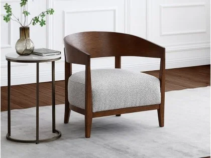 Kyoto Reuben Grey Boucle and Walnut Accent Chair