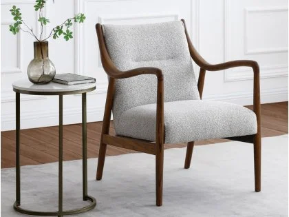 Kyoto Tarquin Grey Boucle and Walnut Accent Chair