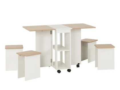 Seconique Seymore Stowaway White and Oak Dining Table and 4 Stools