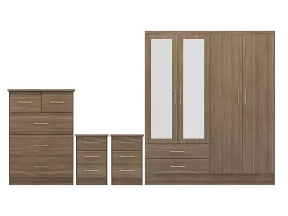 Seconique Nevada Rustic Oak 4 Piece Large Bedroom Furniture Package