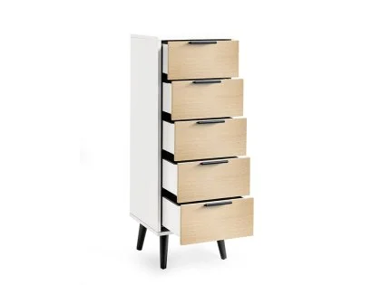 Julian Bowen Alba White and Oak 5 Drawer Chest of Drawers