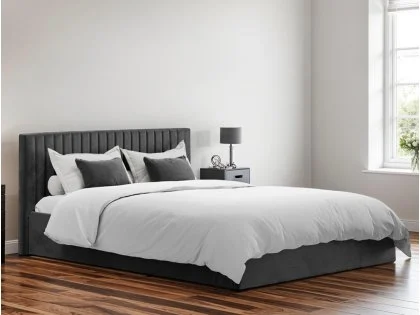 LPD Berlin Black Velvet Fabric Ottoman Bed Frame LPD Berlin Black Velvet Fabric Ottoman Bed Frame