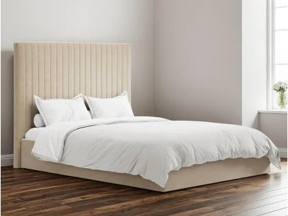 LPD Berlin Tall Beige Velvet Fabric Ottoman Bed Frame LPD Berlin Tall Beige Velvet Fabric Ottoman Bed Frame