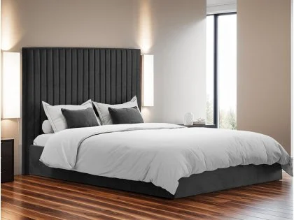 LPD Berlin Tall Black Velvet Fabric Ottoman Bed Frame LPD Berlin Tall Black Velvet Fabric Ottoman Bed Frame