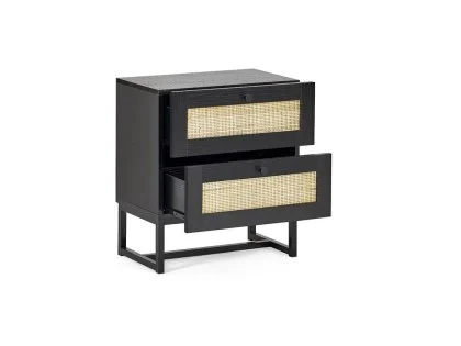 Clearance - Julian Bowen Padstow Black and Rattan 2 Drawer Bedside Table