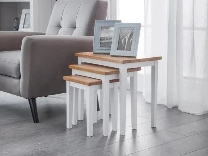 Clearance - Julian Bowen Cleo White and Oak Wooden Nest of Tables Clearance - Julian Bowen Cleo White and Oak Wooden Nest of Tables