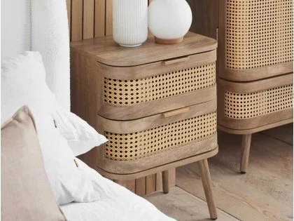Birlea Noah Rattan and Oak 2 Drawer Bedside Table Birlea Noah Rattan and Oak 2 Drawer Bedside Table